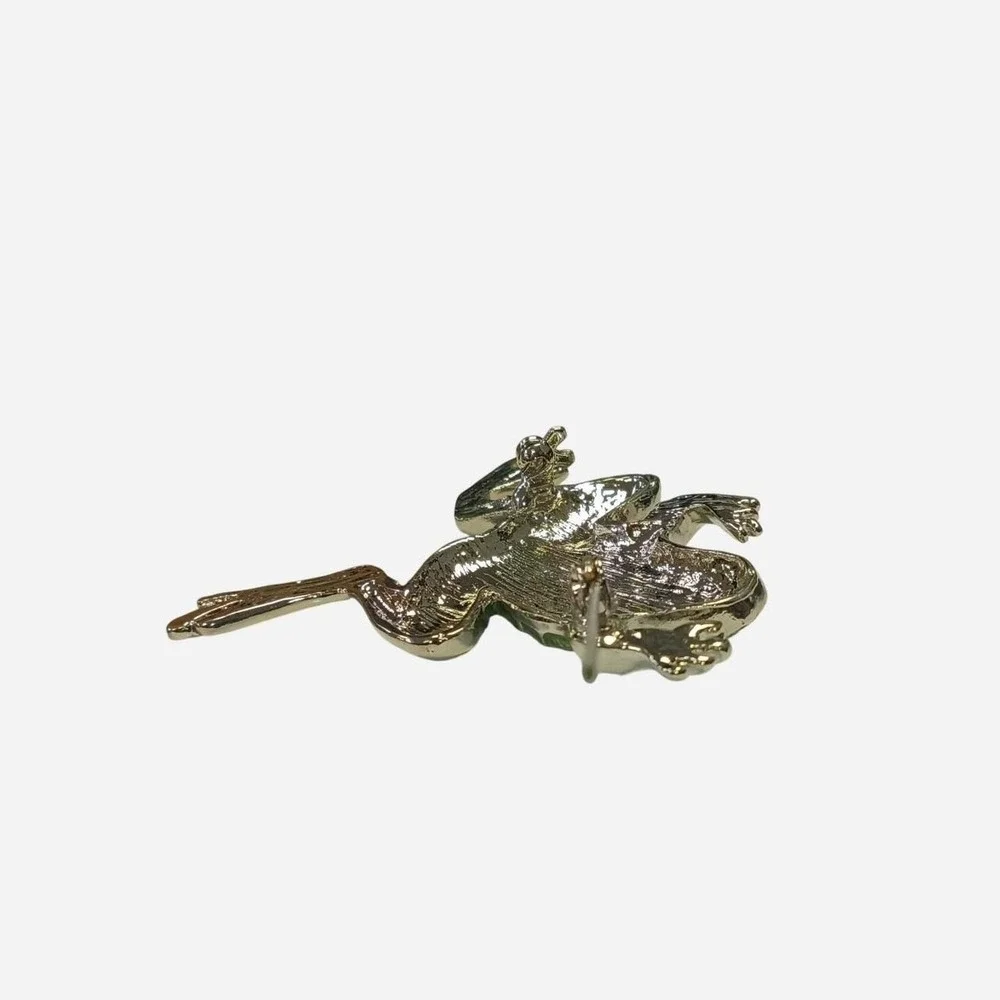 Green Frog Brooch With Silver And Rhinestone Accents